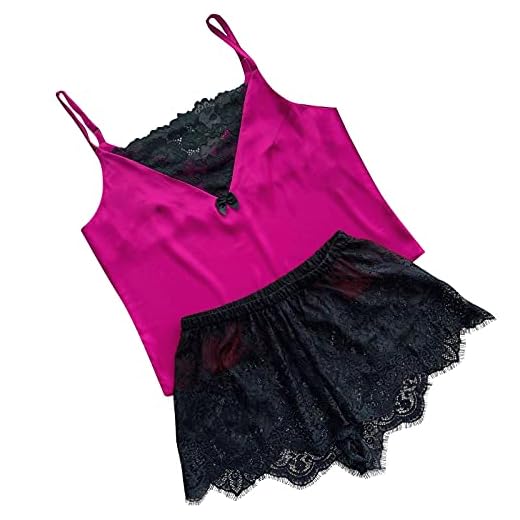 Sexig Underklänning, Damunderkläder Sexig Underkläder V-ringad Kavajshorts Set Pyjamasunderkläder L Skrikrosa