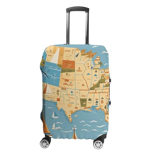 Nautical Sailboat Map Luggage Cover Elastic Suitcase Protector Case Anti-Scratch Washable Baggage Covers Protector For Traveling, Aircraft Consignment XL