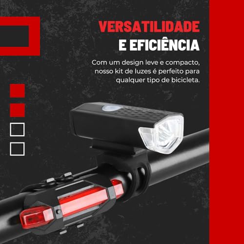 Kit Lanterna E Farol Bicicleta Luz Ultra Led A Prova D'água Impermeável Recarregável Por USB Luz Tr