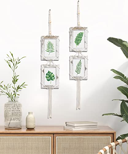 Takfot 4X6 Hanging Picture Frames Decorative Boho Wall Decor, 2 Farmhouse Wood Frames With Macrame String & Real Glass thumb #7