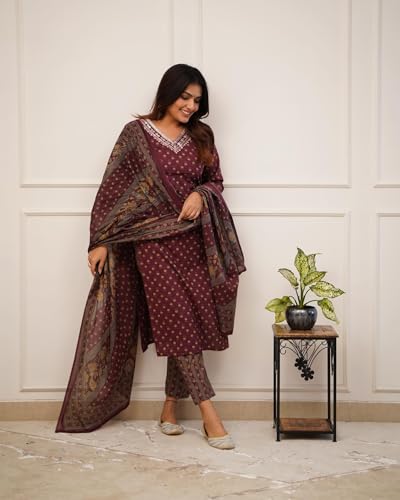 Fabnex Cotton Blend Regular Women Kurta Set (K-92-Maroon-S_Maroon