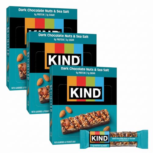 KIND Nut Bars,Dark Chocolate Nuts and Sea Salt,Healthy Snacks,Gluten Free,Low Sugar,6g Protein,24 Count (Pack of 3)