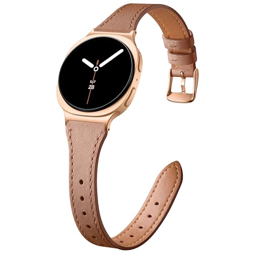 GEAK Slim Leather Band Compatible with Galaxy Watch 7 Band/6 5 4 FE 40mm 44mm/5 pro 45mm/Classic/Galaxy Active 2, 20mm Genuine Leather Strap with Quick Release Buckle for Samsung Watch Bands Women