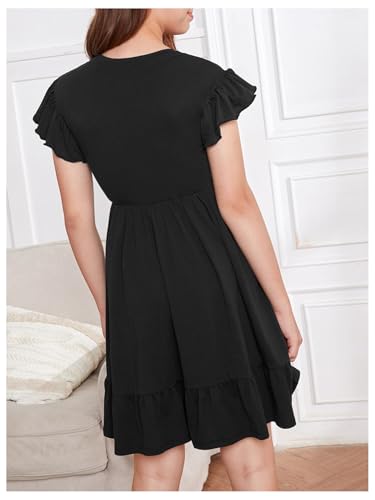 Verdusa Girl's Ruffle Sleeve Summer Dresses A Line High Waist Short Flowy Dress2