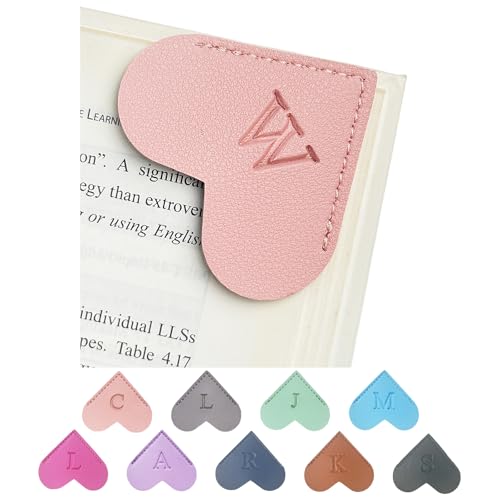 MOTEERLLU Personalized Leather Heart Bookmark with Initials