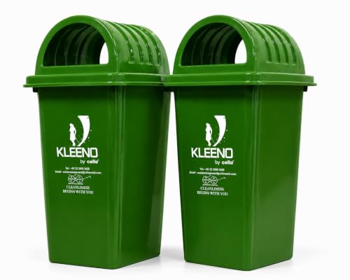 Image of Cello Kleeno Dome Lid Plastic Garbage Dustbin Bucket 60 LTR Green - Pack of 2