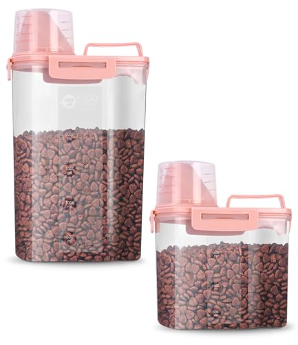 jutyum 2Pcs Contenitore Crocchette Cane 3+1.7L, Contenitori per Alimenti, Barattoli Cucina, Dispenser Detersivo Lavatrice, Organizer Cucina, Trasparente Contenitore Crocchette Gatto con Misurino