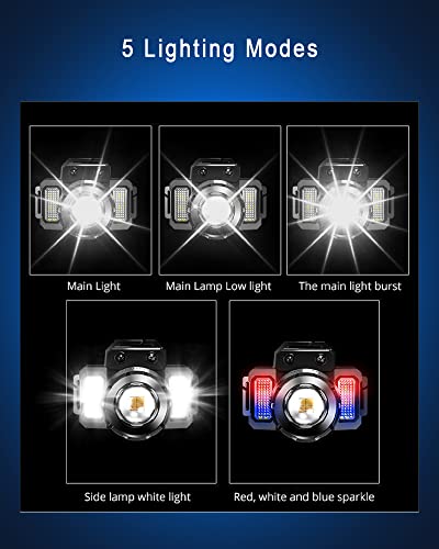 OUNS MOON LED Headlamp Rechargeable 450 Lumen, 5 Lighting Modes, 360Rotating Zoom Adjustable Angle with Motion Sensor Camping Head Lamp IPX4 Waterproof for Fishing, Running, Outdoor Use, 2-Pack
