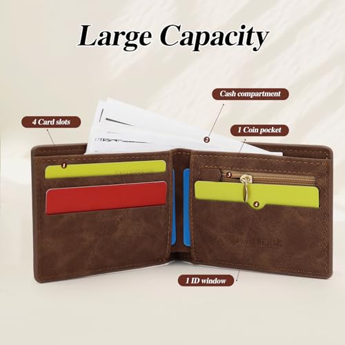 Card Wallet, PU Leather Card Holder Wallet Slim Wallet with Multiple Card Slots for Men, Textured Mens Bifold Wallet with Zipper for Cash, Credit Cards, Change (coffee)4
