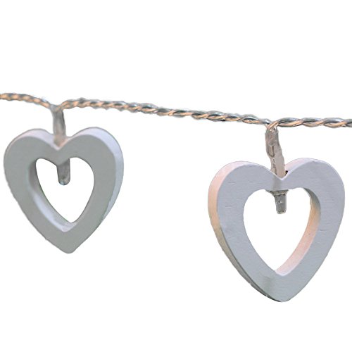 qiao Nai (TM) 10 LEDs Guirnalda corazón madera lámpara bombilla luces Décor Navidad boda San Valentín blanco cálido