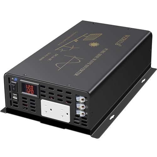 3000Watt Pure Sine Wave Power Inverter 12VDC to 120VAC 6000W Peak Built-in Soft Starter Dual AC Outlets 2× 2.4A USB Port &Hardwire Terminal Off-Grid Solar Converter RV Trucks (U5-300012) by WZRELB - Used condition - US$133.50
