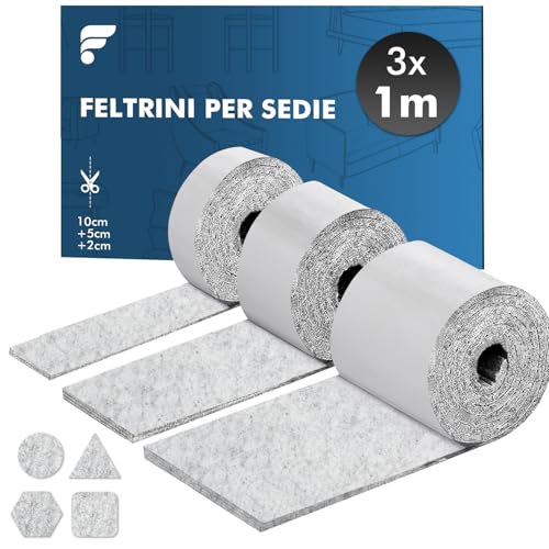 shinfly Feltrini Sedie, Feltro Adesivo Rotolo(100x10cm+100x5cm+100x2cm), Feltrini per Mobili Pesanti - 4mm di Spessore, Tagliare in Qualsiasi Forma, Grigio