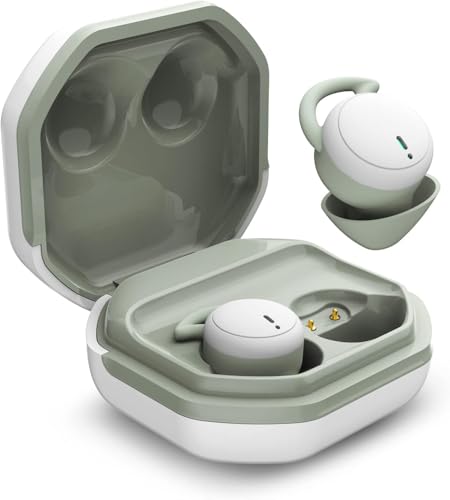 ATHRZ Sleep Earbuds, Canal Wireless In Ear Sleep Earphones Bluetooth 5.3 Comfortable Small Ultra Soft & Lightweight, Side Sleeper, Snoring (White-Green)