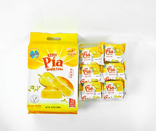 Banh Pia Pia Cake Classic Hopia Cake Tan Hue Vien â€“ Saigon Gourmet, Mungbean and Durian Flavor, 16.8 Oz, [Pack of 1]