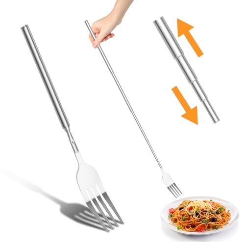 1 stück 22 – 64,5 cm Teleskopgabel,Ausziehbare Gabel Lange Teleskop,Edelstahl Verlängerungsgabeln zum Essen,Obst-Dessertgabel,für BBQ Toasten...