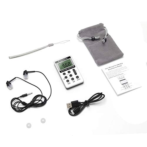 Pocket Small Radio By Flyoukki, Personal Mini Am Fm Portable Digital Tuning Transistor Radios With Best Reception, Earphones, Lanyard And Rechargeable Battery For Walking Jogging Exercising (Silver) #TOP1