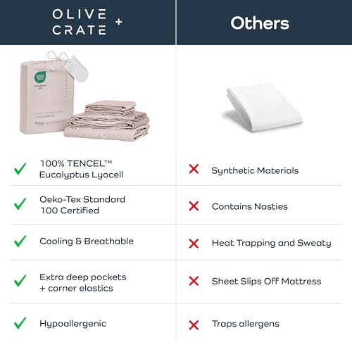 Image of Olive + Crate Tencel Lyocell Eucalyptus Twin Sheets Set - Extra Long Sheet Set - Cooling Tencel Sheets for Hot Sleepers with 16 Inch Deep Pocket Fit - Barely Pink 3-Piece Set