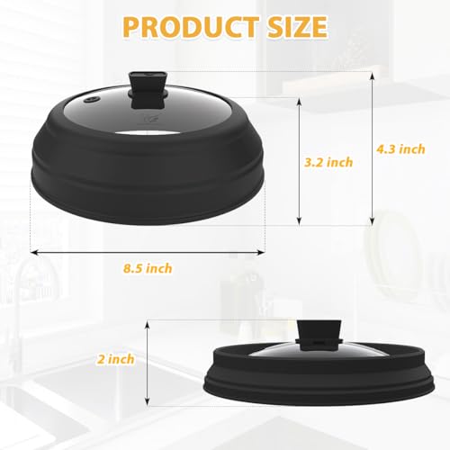 Microwave Splatter Cover Glass Splatter Guard Lid with Collapsible Silicone for Food Plate Covers 8.5 inch Black by GLOU-GLOU GOOSE GGG - Image 3