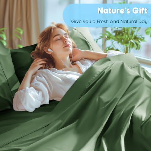Image of SONORO KATE 1000 Series 100% Egyptian Cotton King Sheet Set,4 Pieces | Soft,Breathable Long Staple,Sateen Weave,Luxury 5-Star Hotel Bed Sheets,16 inch Deep Pocket,Olive Green