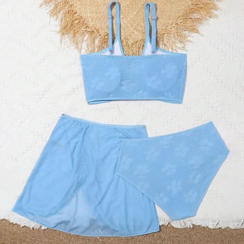 Girl's 3 Piece Bikini Swimwear Cute Swimsuits Bathing Suit Solid High Waisted Tankini with Cover Up Beach Skirt2