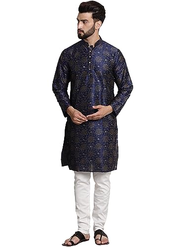 Image of SOJANYA (Since 1958 Men's Silk Blend Printed Kurta and Churidar Pyjama Set