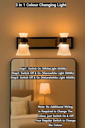 Image of FILLISKA 3 in 1 Double Wall spot /Picture /Display /Mirror Light with Adjustable Head and Colour Changing Function (Black&Gold Crystal-6356)(1 Year Warranty)