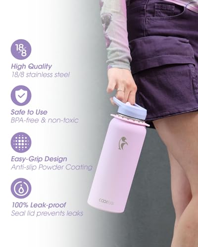 Image of Coolflask 32 oz Water Bottle Insulated Stainless Steel with Strap