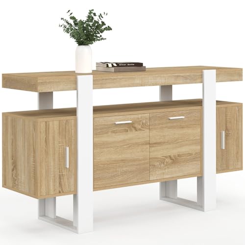 IDMarket - Buffet 140 cm Phoenix 4 Portes Bois et Blanc