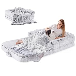 Human Dog Bed for Adult, 2 in 1 Foldable Giant Dog Bed for People Fits Pet Families, Egg Foam Supportive Mat, Waterproof Liner, Faux Fur Human Size Pet Bed with Blanket, 71"x43"x10", Grey Human Dog Bed for Adult 2 in 1 Foldable Giant Dog Bed for People Fits Pet Families Egg Foam Supportive Mat Waterproof Liner Faux Fur Human Size Pet Bed with Blanket 71x43x10 Grey