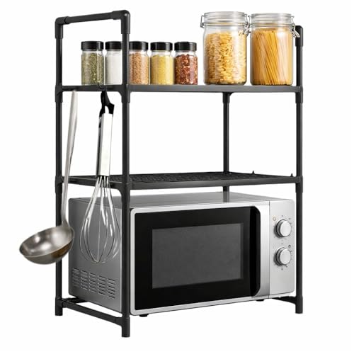 cecaro group Scaffale Regolabile per Microonde con 2 Ripiani e Ganci – Portaoggetti Cucina 50,5×27×73 cm