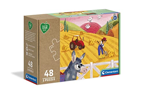 Clementoni - 25268 - Puzzle Play for Future - Animals - 3x48 pièces - Puzzle Enfants 4 Ans - boîte de 3 Puzzles (48 pièces) - Puzzle Clementoni, Puzzle Dessin animé - fabriqué en Italie