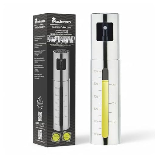 MasterPro FOODIES | Pulverizador de Aceite 110ml | Acero Inoxidable | Recargable y Antigoteo | Fácil de Usar y Limpiar | Accesorio para Freidora de Aire Dosificador Aceite