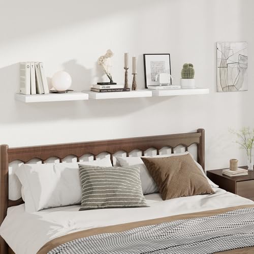 Image of Fun Memories 12 Inch Deep Floating Shelves for Wall, 20 Inch Long Wall Mounted Storage Shelf with Invisible Brackets, 2 Pack Hanging Wood Shelf for Farmhouse, Bedroom, Kitchen, Living Room, White