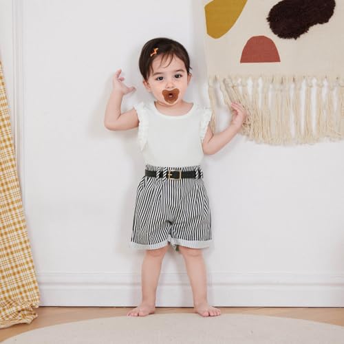 Toddler Baby Girl Summer Clothes Solid Sleeveless Ruffle Tank Top and Striped Short Set Newborn Infant Girl Outfits4