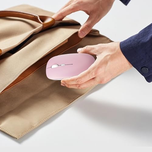 Image of Wireless Bluetooth Mouse, Rechargeable, LED, Silent, Ultra-thin Design (Bluetooth 5.2 and 2.4GHz USB Receiver) | Portable Computer Mouse for Laptops, iPads, MacBooks and Apple Devices (Pink)