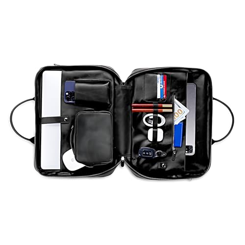 Awesometik Leder-Organizer, Mac-Tasche aus Vollnarbenleder, Portfolio mit mehreren Fächern für Dokumente und Geräte, mit magnetischer Innentasche – 2026 (schwarz, bis zu 35,6 cm)