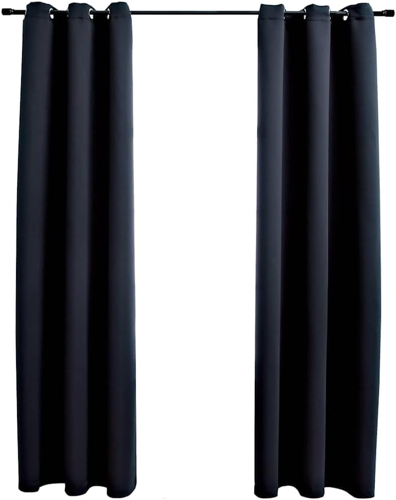vidaXL Blackout Curtains with Rings 2 pcs Black 38.2 x 83.9 Fabric