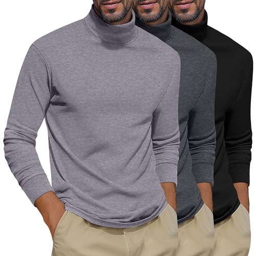 Neer 3 Pack Men's Big and Tall Turtleneck Shirts Long Sleeve with Cuff Thermal Basic Tops Plus Size Underwear Sweater Tee