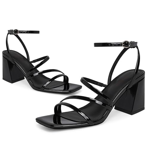 Modatope Heels for Women Strappy Chunky High Heel Sandals, Black, 7.5 — view 3