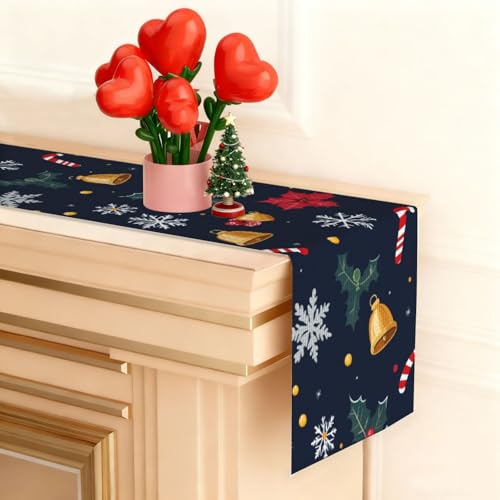 Chemin de table Noël en imitation chanvre anti-plis pour table de salle à manger 33x183