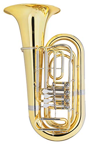 Peso senza custodia 8 kg Classic Cantabile Brass T-180 3/4 Bb Tuba - 4 valvole - Altezza: 91 cm - Scorrevoli interni ed esterni in nickel silver - Bocchino in nickel silver - Campana Ø: 37,5 cm, foro Ø: 18 mm