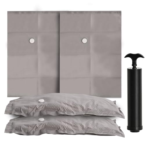 DUHEL 2-Pack Reusable Fabric Vacuum Seal Bags for Clothing Travel - Medium Travel Essentials with Manual Pump, Tear-Resistant Oxford Cloth for Luggage, Closet & Packing Organization (Gery-2M)