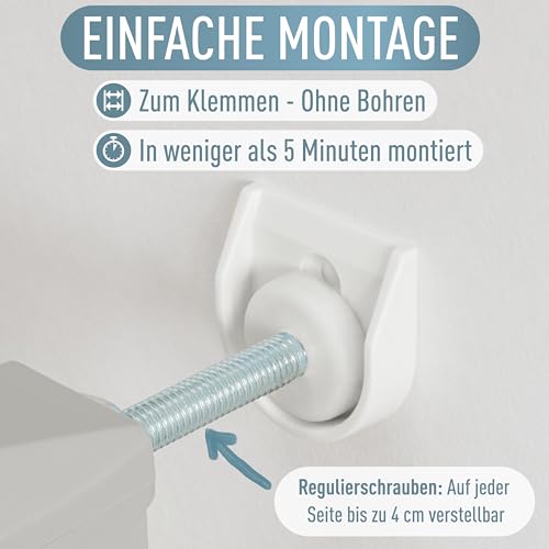 ib style Türschutzgitter Yael für Babys 73,5-81,5 cm - Ohne Bohren, Treppenschutzgitter zum Klemmen, Stabiles Schutzgitter, Hundeabsperrgitter, Sicherheitsgitter für Kinder, Metall, Weiß
