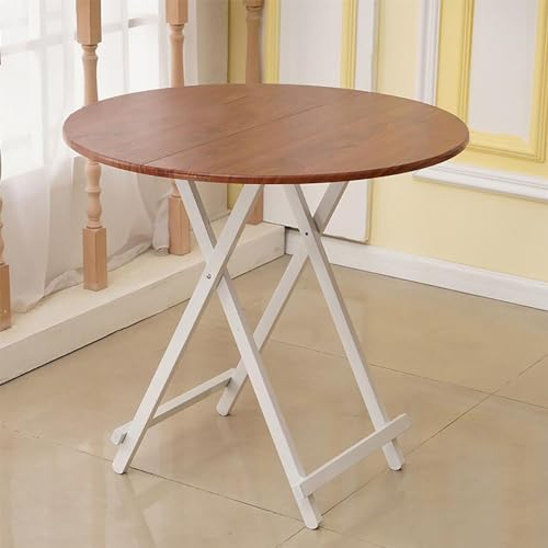 Portable Folding Dining Table & Cuter Desk - Wooden Round Side Table, Space-Saving nic & Camping Table for Office, Par & Study Room (C, Ø80xH74cm)