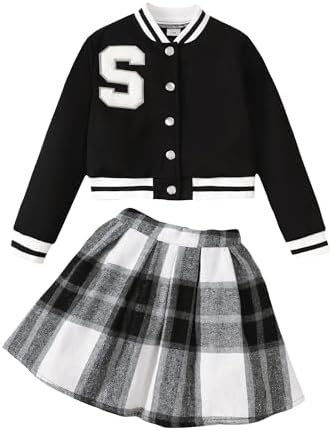 YOURUIKEY Girls Fall Winter Clothes 2 Piece Outfits Pleated Skirts Set 7-14