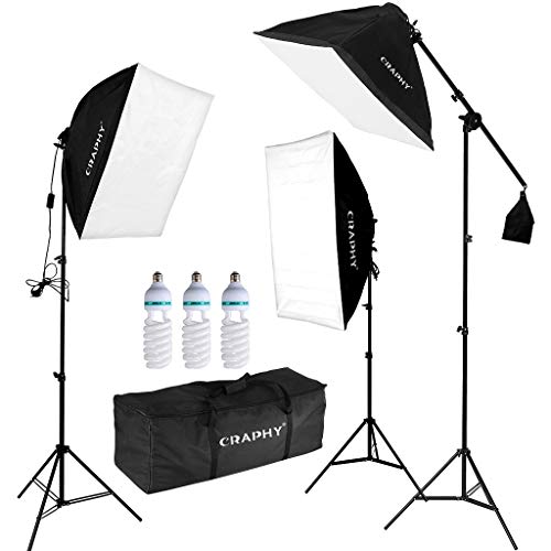 CRAPHY Pro Foto Softbox Luz Kit de Iluminación Continua, 3X 135W Softbox Kit 50 cm x 67 cm con Soporte y Sistema Jirafa para Retrato y Video de Estudio Fotográfico