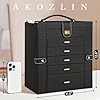 AKOZLIN Huge Jewelry Box Organizer Functional Lockable, Extra Large Leather Jewelry Storage Case for Women Girls Ring Necklace Earring Bracelet Holder Organizer with Mirror Black
