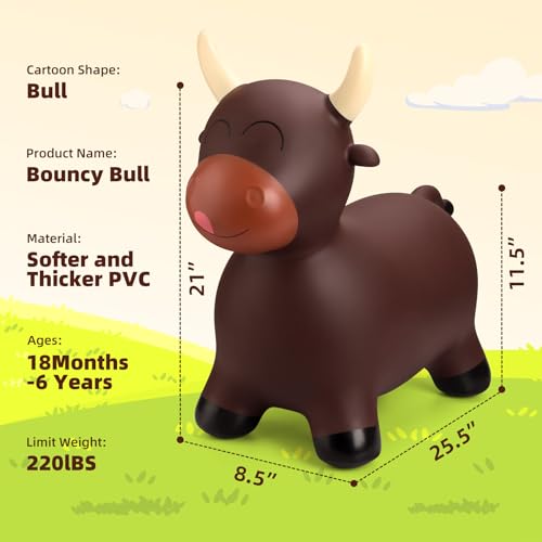 Image of EVERICH TOY Bouncy Animal Hopper, Ride-On Bull Hopping Toy for Toddler 18M+ | Inflatable Horse Hopping Toy for Boys Girls, Indoor Outdoor Bouncy Bull Toy for 2 Year Old Kids, Gift for 3 4 5 6 Yrs W / Pump