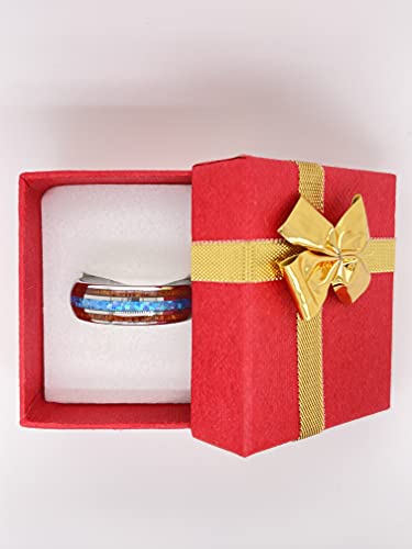 HPJ Hawaiian Blue Fire Opal & Koa Wood Ring Silver Tungsten 8mm Band Men and Women Size 6-142