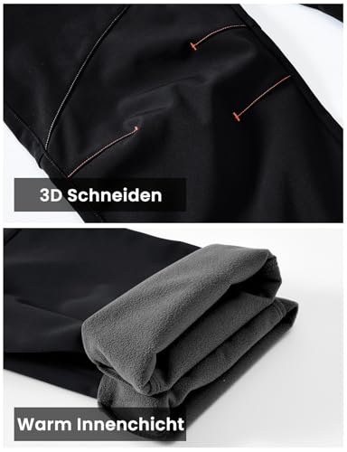 Rdruko Softshellhose Damen Winter Skihose Wasserdicht Thermohose Gefüttert Warm Winterhos Outdoorhose Wanderhose Trekkinghose mit Taschen (Rein Schwarz, L)